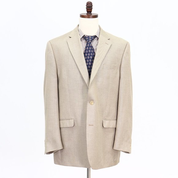 Chaps 46L Beige Solid 2-Button Sport Coat Blazer Jacket B101 - Picture 1 of 11